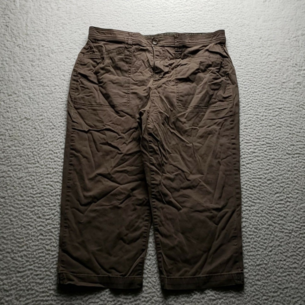 Gloria Vanderbilt Capri Pants Womens 16W Brown Twill Flat Front Pockets Casual